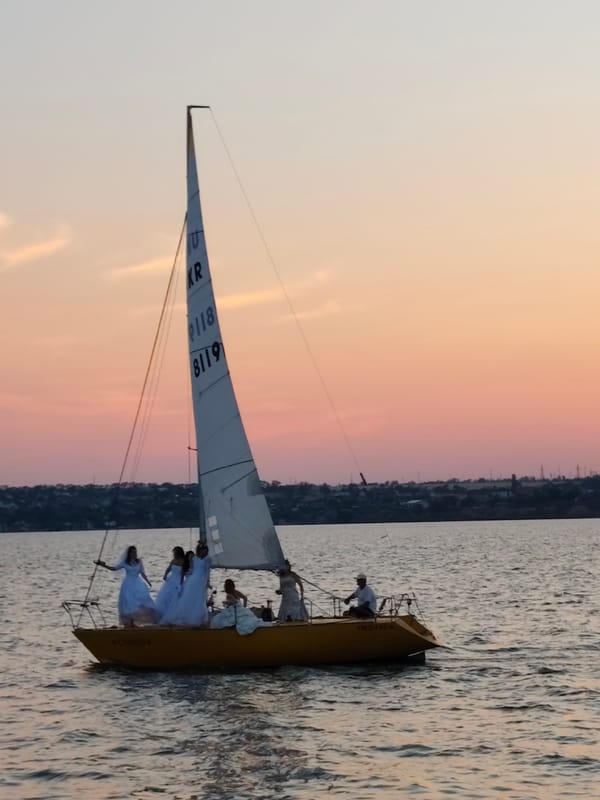Mykolaiv waterfront comes alive during a warm summer sunset