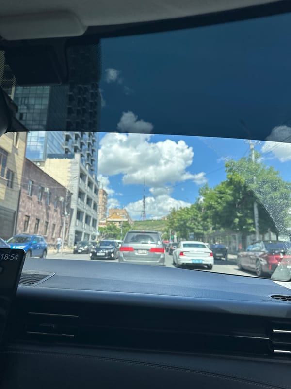 Street scene photographed from vehicle in Yerevan, Armenia