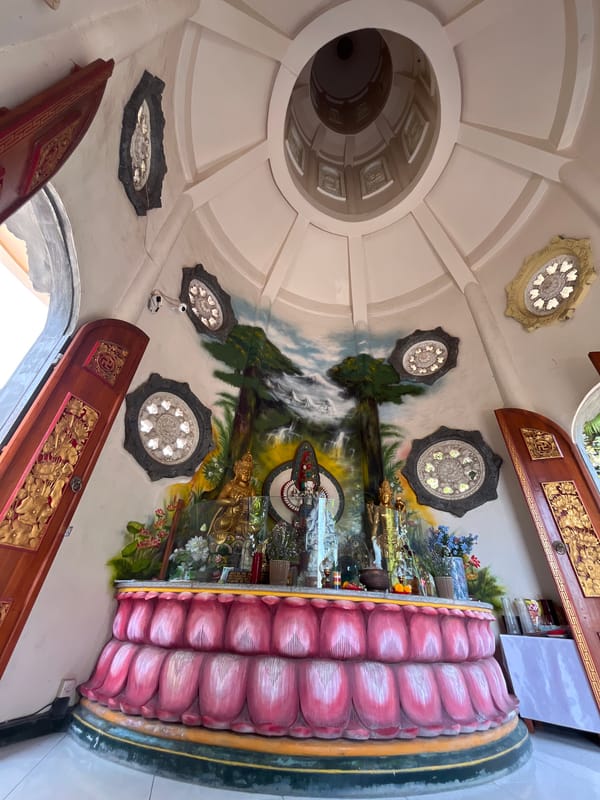 Temple interior documented in pre-dawn hours in Banjar, Indonesia