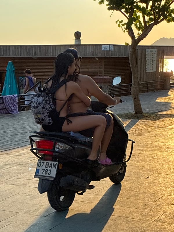 Sunset along Cleopatra Beach promenade in Alanya, Turkey