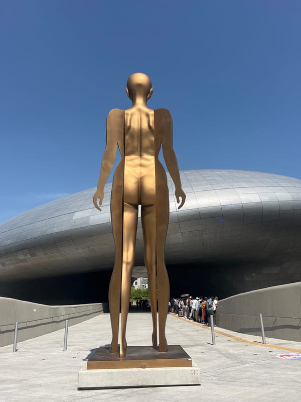 Early morning crowds gather at Seoul's Dongdaemun Design Plaza