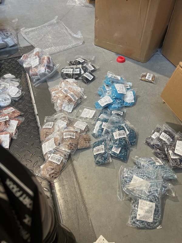 Packaged beads scattered with boxes in Burgas, Bulgaria