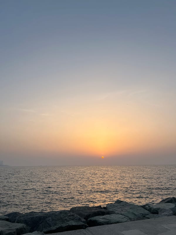 Hazy sunset observed over Dubai coastline