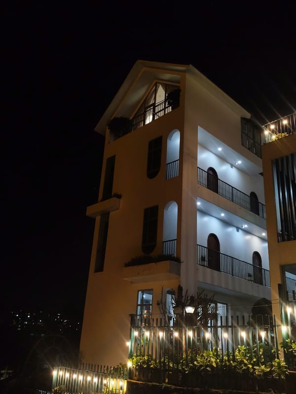 Da Lat hillside buildings and hotels lit up at night