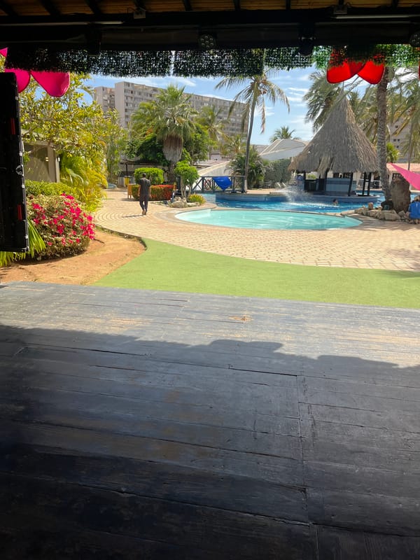 Family enjoys sunny pool day at Venezuelan resort