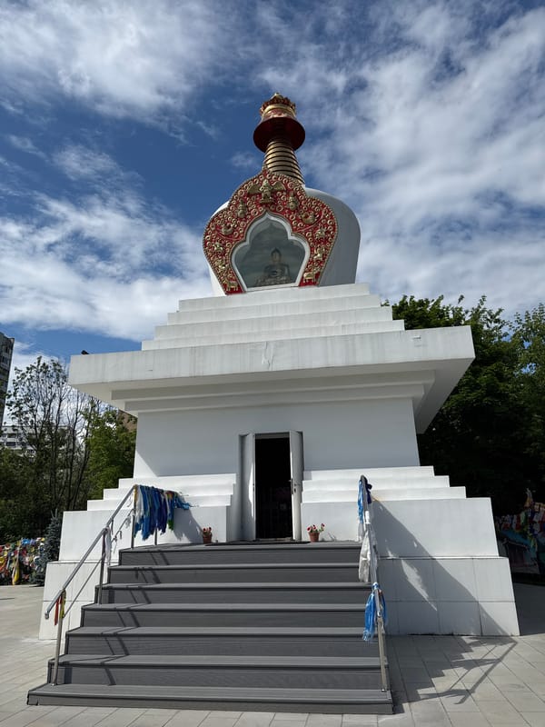Buddhist temple complex in Moscow on a bright summer day
