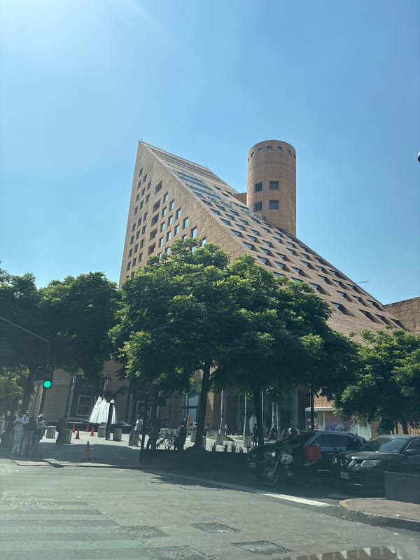 Tall brick tower building documented in Mexico City