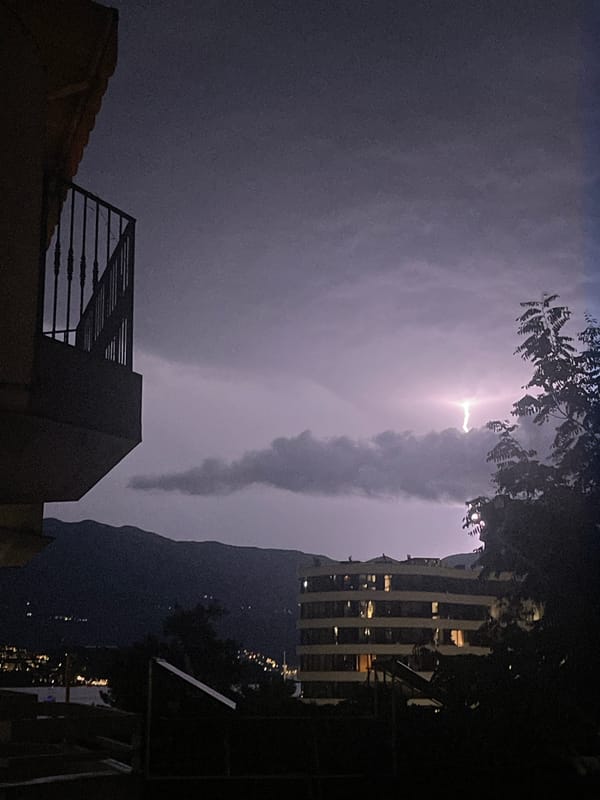 Lightning storm illuminates Budva Montenegro during evening hours