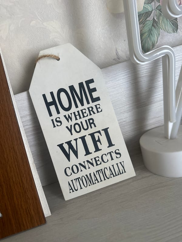 Humorous WiFi-themed home decor tag spotted in Bulgarian village