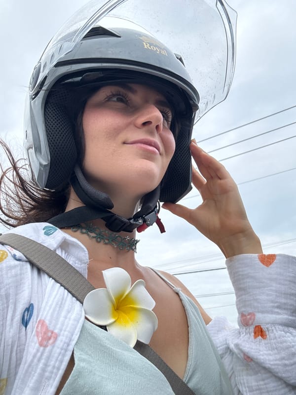 Woman photographed in motorcycle helmet in Mũi Né, Vietnam