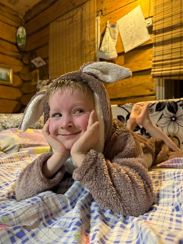 Toddler in animal costume photographed in Russian village