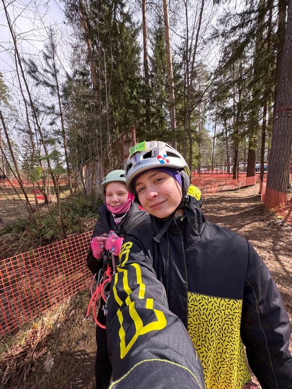 Adventure group conducts forest climbing activities in Lesnoye, Russia