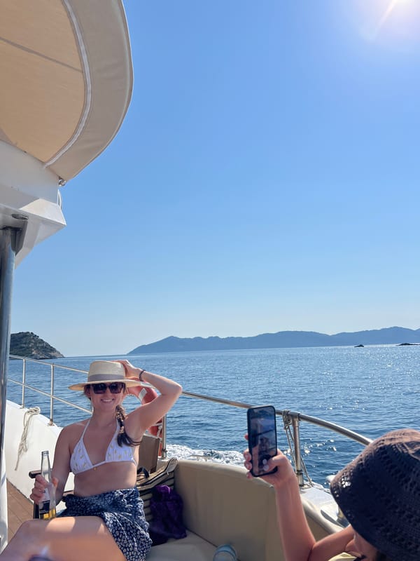 Cruising the Aegean past Skiathos on a sunny summer morning