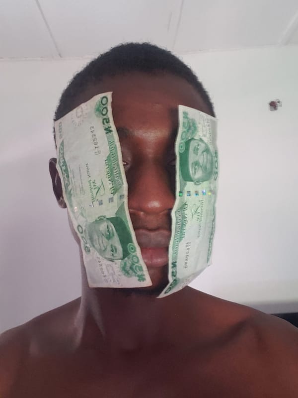 Young man poses with Nigerian banknotes in Adonkolo