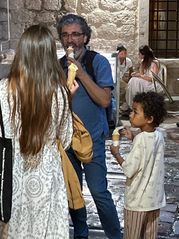 Family explores historic Kotor cathedral and old town