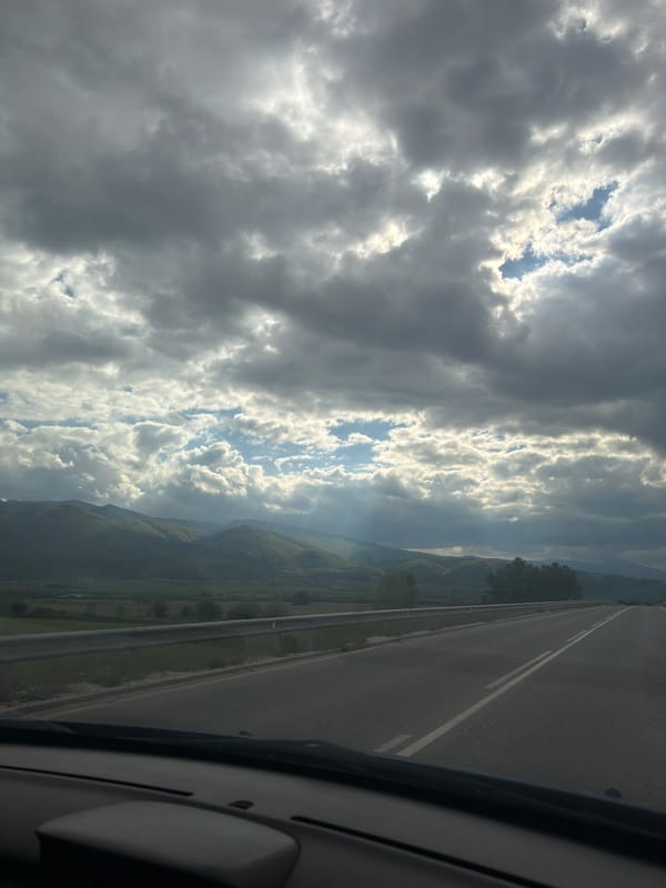 Vehicle passenger documents roadside scenery in Lozen, Bulgaria