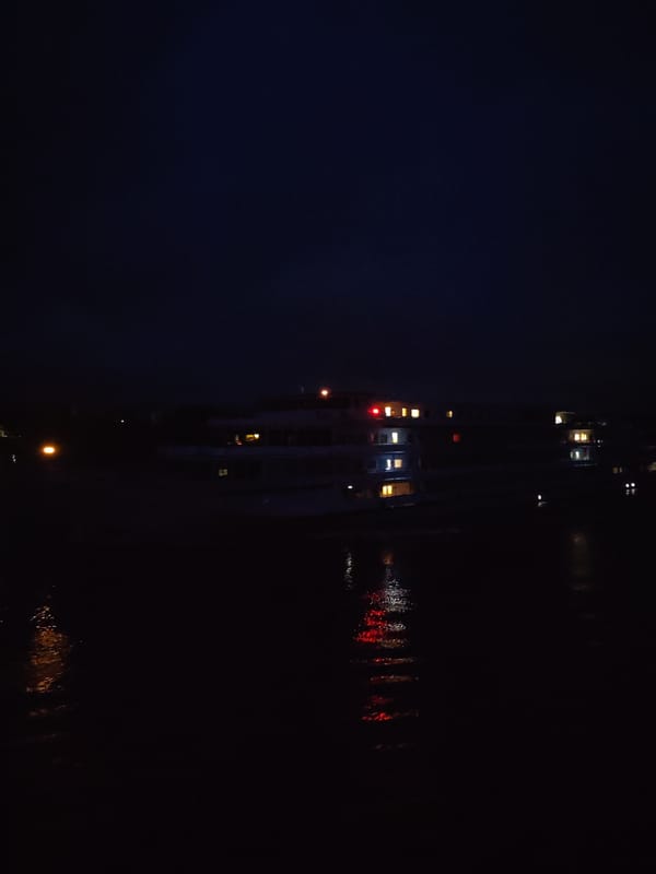 Nighttime waterfront scene captured in Golovino, Russia