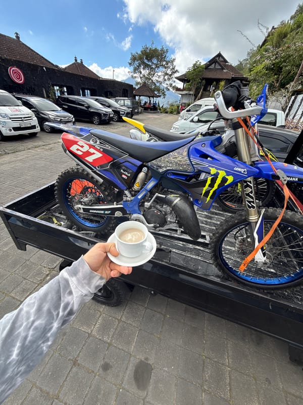Motocross bike transport and rider documented in Kintamani