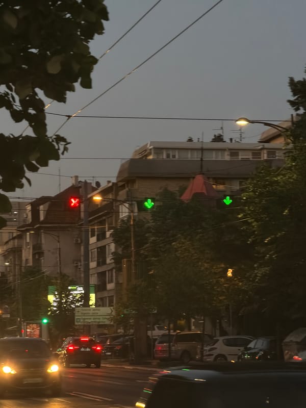 Evening street scenes captured in Belgrade, Serbia