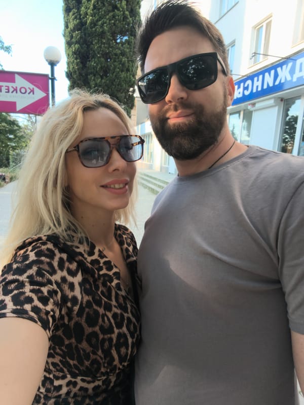 Couple takes selfie outdoors in Sevastopol, Ukraine