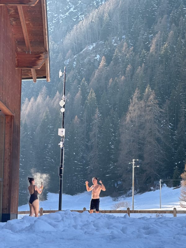 Winter hot tub scenes captured in Italian Alpine resorts