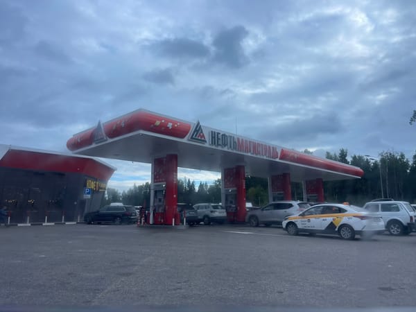 Quick fuel stop at a gas station in Istra, Russia