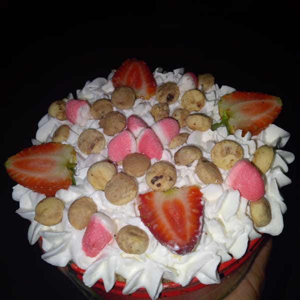 Star-piped whipped dessert captured in overhead photograph