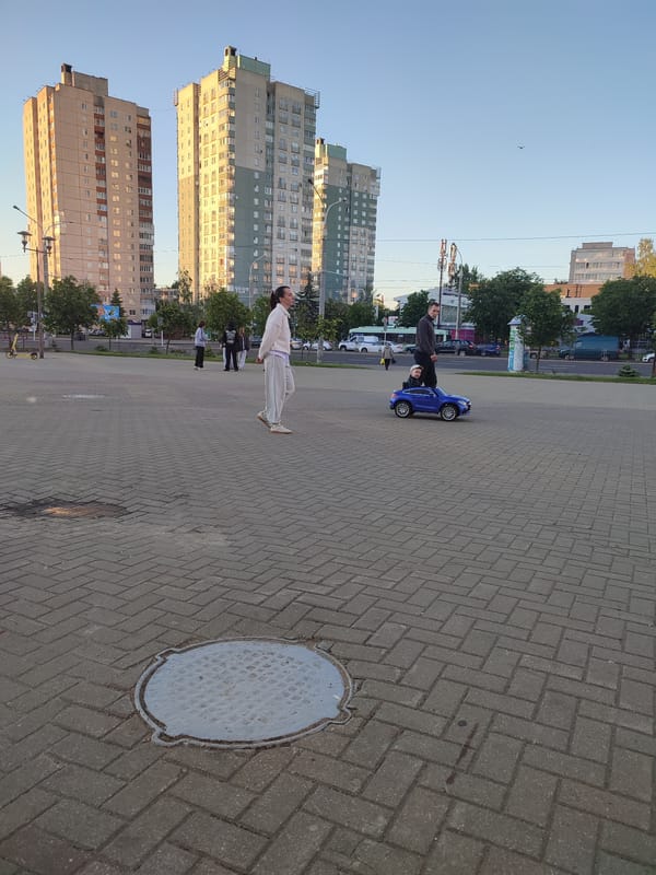 Evening documentation of public square in Minsk, Belarus