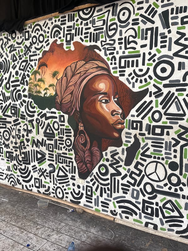 Framed portrait mural documented on white wall