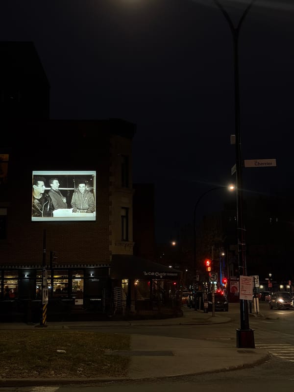 Nighttime urban scenes captured on Cherrier Street, Montreal