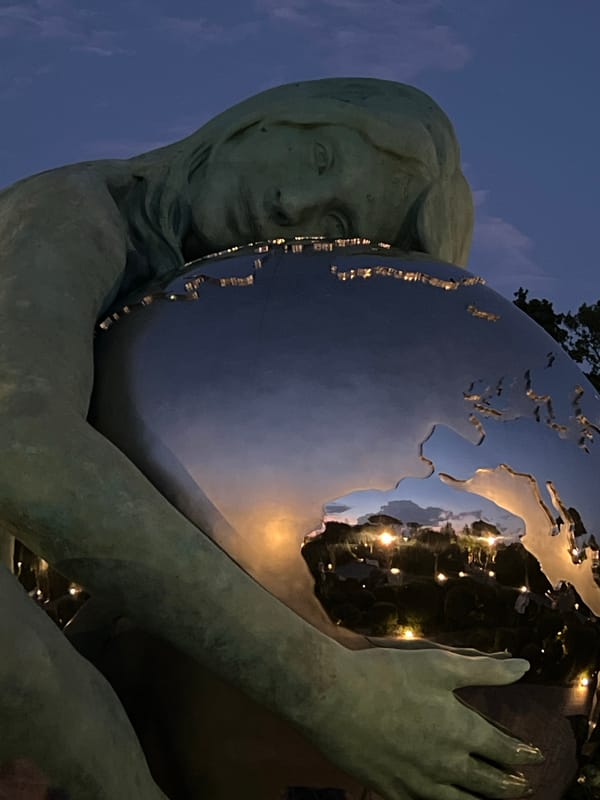 Evening stroll around Tsereteli's globe sculpture in Krasnodar