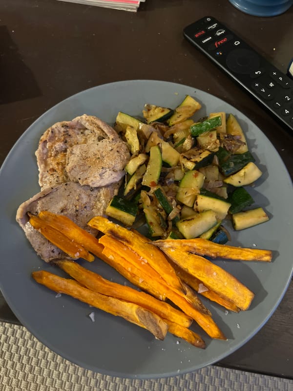 Plated meal with meat cutlets documented in Paris