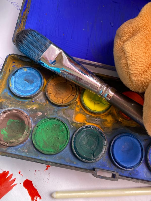 Artist's workspace and supplies documented in Bílina, Czechia