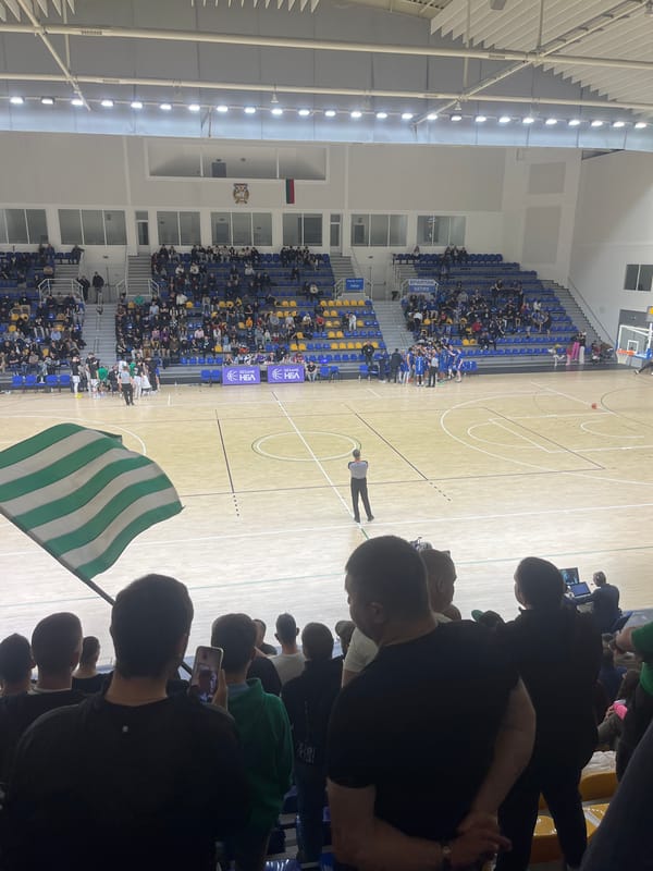 Indoor basketball game draws crowd in Shumen, Bulgaria