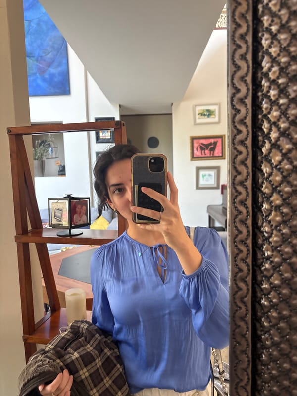 Woman takes mirror selfies, cleans mirrors in Puebla home