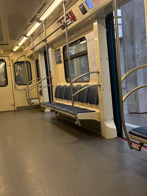 Empty Moscow Metro car and selfie during afternoon commute