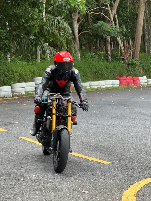 Motorcycle track session at a go-kart circuit in Thep Krasatti