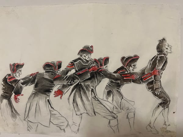 Sketches and paintings photographed together in Vladikavkaz