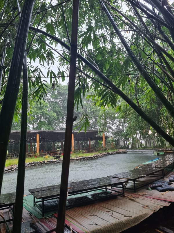Rainy morning at waterside restaurant in Đà Nẵng