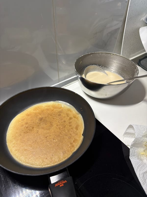 Homemade crepes going from batter to batch in Finestrat
