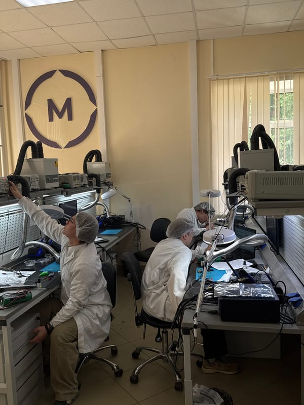 Laboratory workers conduct electronics research in Perm facility