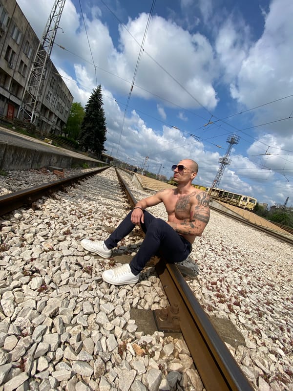 Two people photographed on railway tracks in Pleven, Bulgaria
