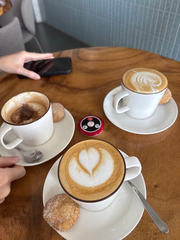 Early morning cafe scene with latte art captured