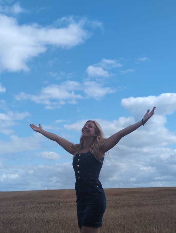 Arms wide open in a golden French countryside field