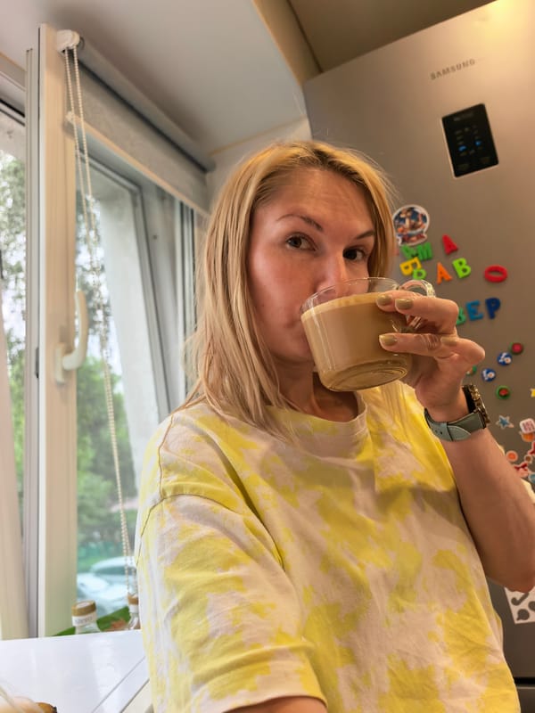 Coffee and a baby: a quiet morning at home in Sterlitamak