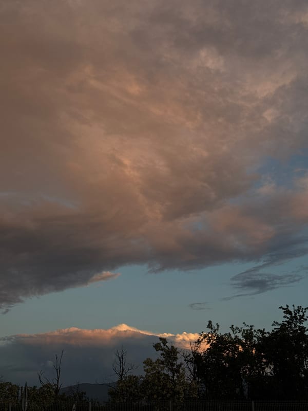 Evening clouds observed over Plovdiv, Bulgaria display varied colors