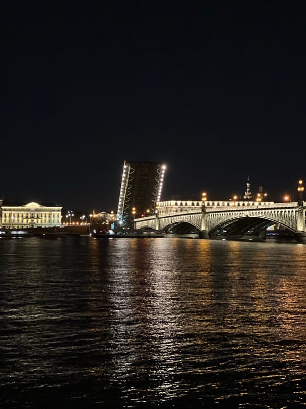 Palace Bridge raises for Russian vessel passage in Saint Petersburg