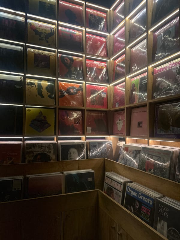 Late-night record store visit documented in Mexico City