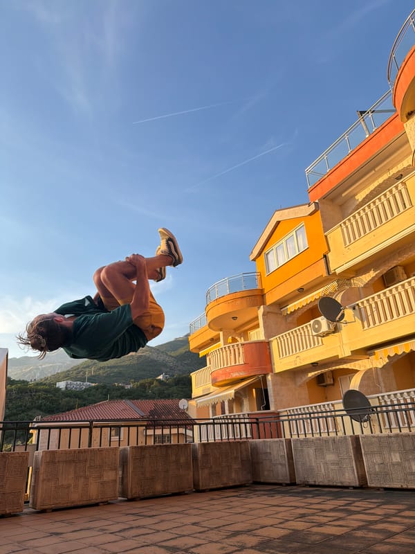Man performs aerial stunts in hazy Pržno, Montenegro