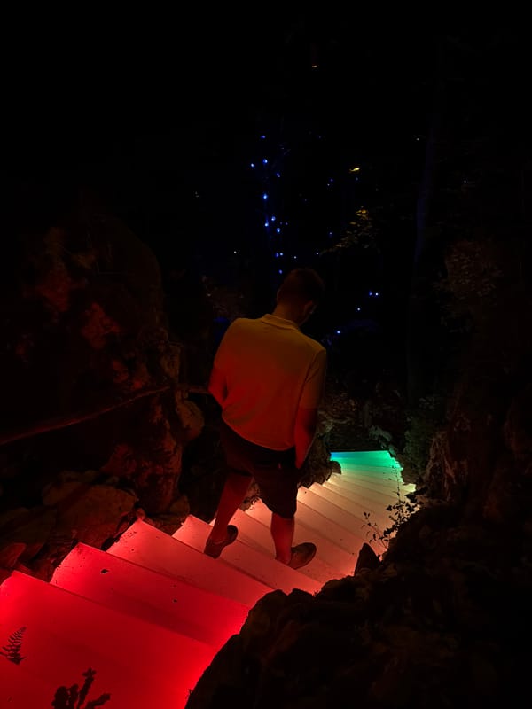 Evening visit to illuminated cave attraction in Montenegro documented